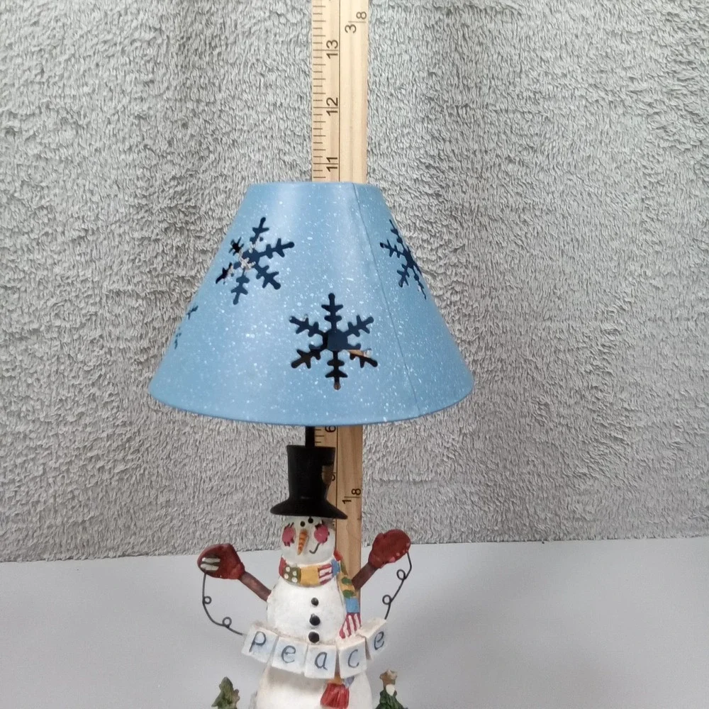 Snowman Peace Candle Holder Lamp Blue Snowflake Metal‎ Shade Winter Decor 11